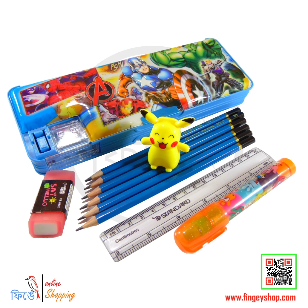 11 piece Children's School Stationery Set with Avenger pencilbox & Pikachu sharpener from Fingey Ecommerce/ Fingey ECOM